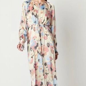Ryegrass Floral Long-Sleeve Dress with Drawstring Waist size XL